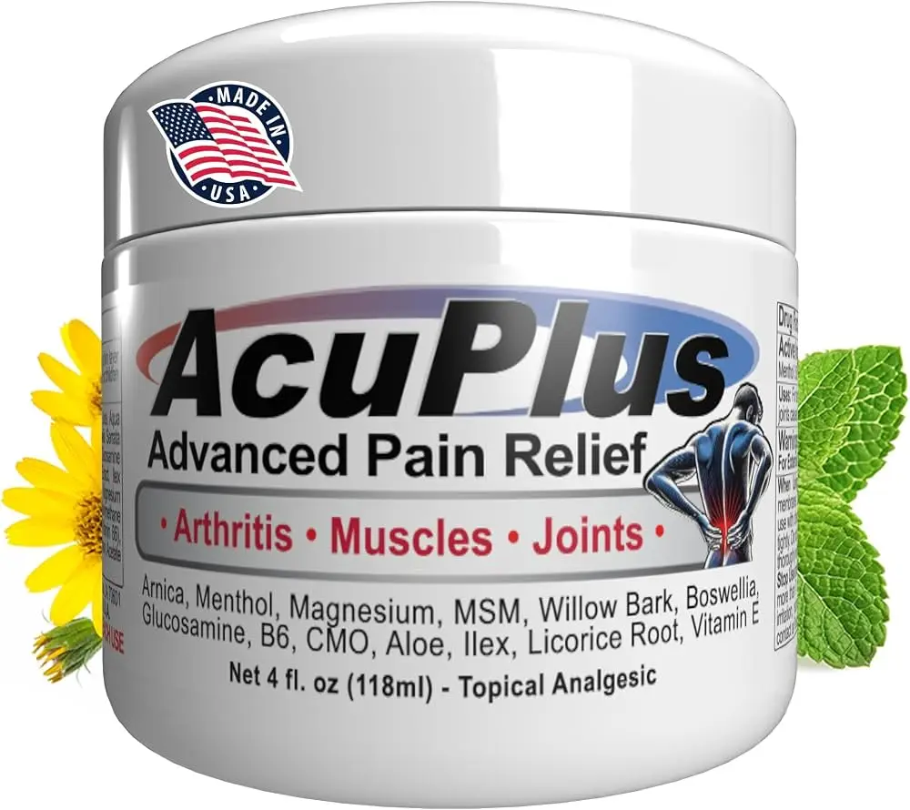 AcuPlus Advanced Pain Relief topical jar for arthritis, muscle and joint pain at Well Being massage in Akron, Ohio